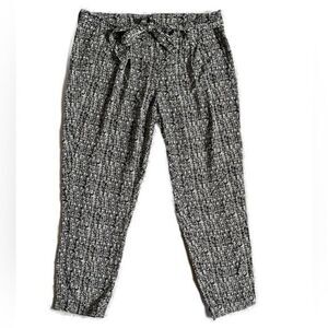 ABS Platinum Black Off-White Jogger Style Pleated Pants Women's Sz 8 Waist Sash